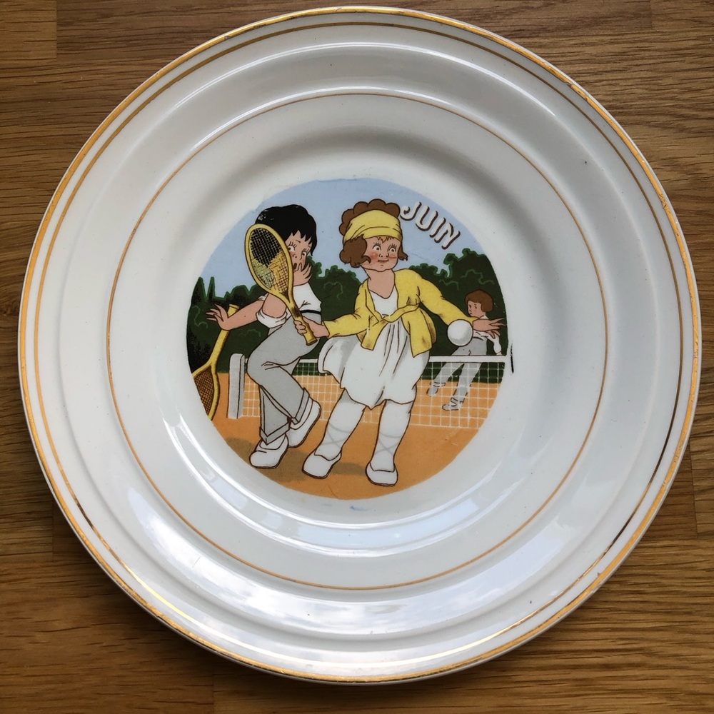 Vintage Ceranord France Semi Porcelain Dessert Plate - June Juin Tennis